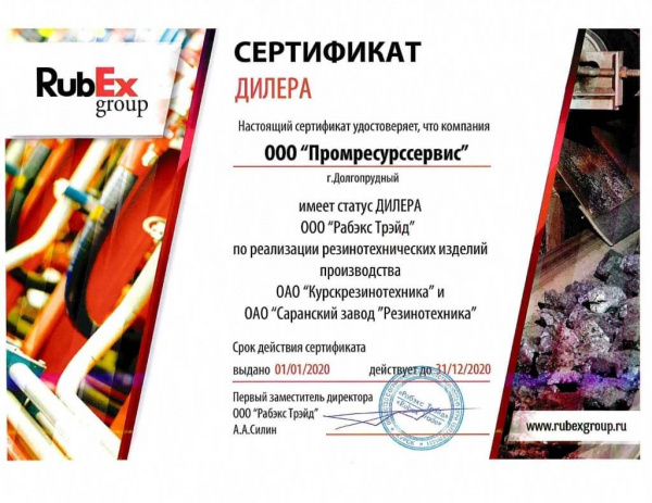 Сертификат дилера Рабэкс Групп